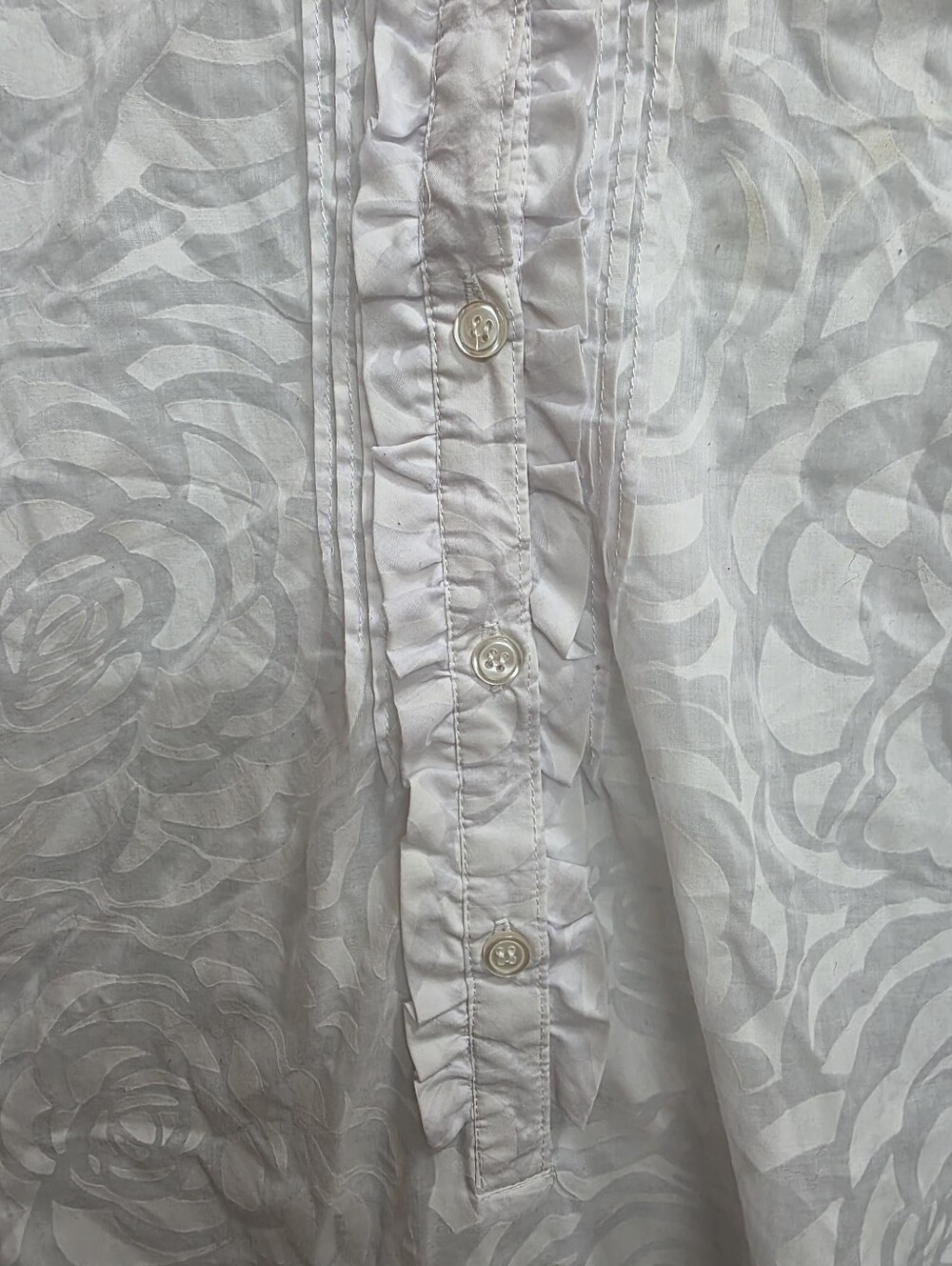 New York & Company White Ruffled Collar Button-Front Shirt Long Sleeve Size L - Picture 3 of 7